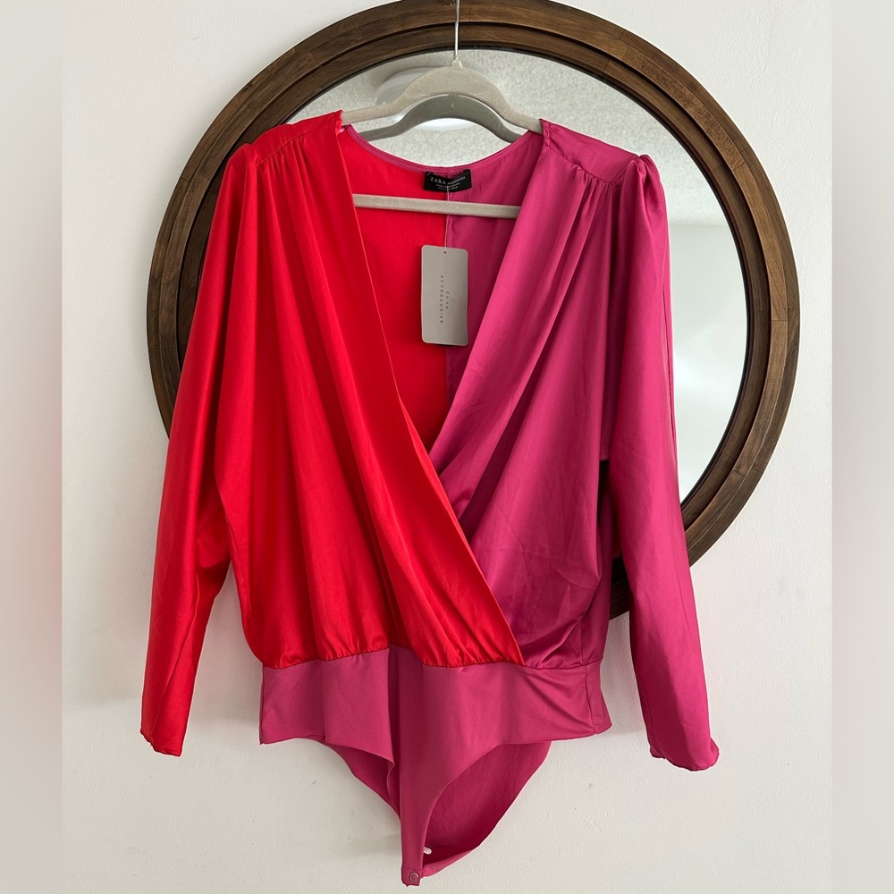 Zara Red and Pink bodysuit, longsleeves, XL